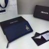 High Prada Saffiano Zip Around Wallet Dark Blue