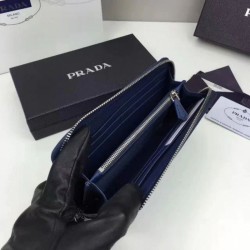 High Prada Saffiano Zip Around Wallet Dark Blue