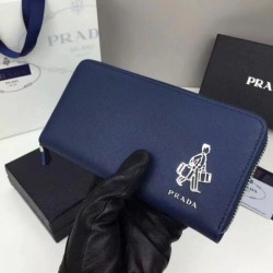 High Prada Saffiano Zip Around Wallet Dark Blue