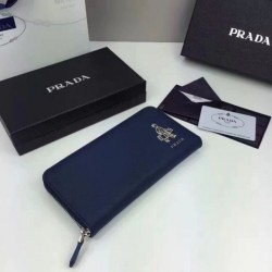 High Prada Saffiano Zip Around Wallet Dark Blue