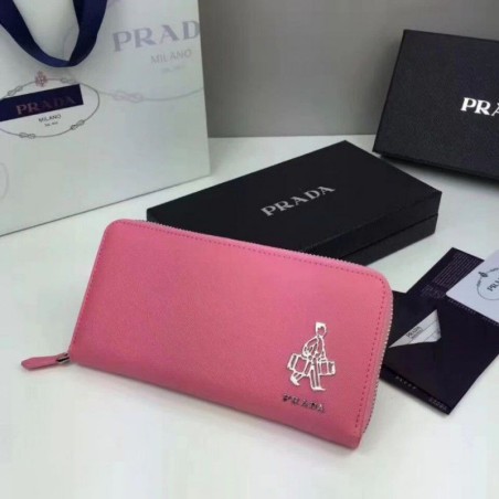 UK Prada Saffiano Zip Around Wallet Pink