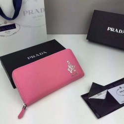 UK Prada Saffiano Zip Around Wallet Pink