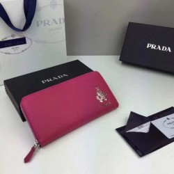 Copy Prada Saffiano Zip Around Wallet Wine Red