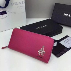 Copy Prada Saffiano Zip Around Wallet Wine Red