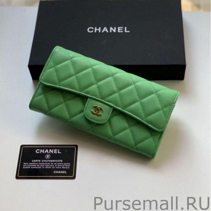 Knockoff A80758 Quilted Long Flap Wallet Green