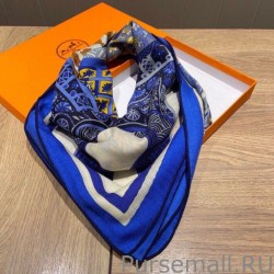 High Quality Hermes Cashmere Silk square Shawl 140 Blue