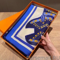 High Quality Hermes Cashmere Silk square Shawl 140 Blue