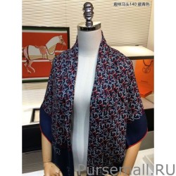 Best Hermes fun horsehead cashmere silk Shawl 140 Navy blue