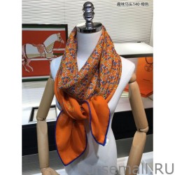 Copy Hermes fun horsehead cashmere silk Shawl 140 Orange