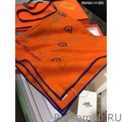 Copy Hermes fun horsehead cashmere silk Shawl 140 Orange