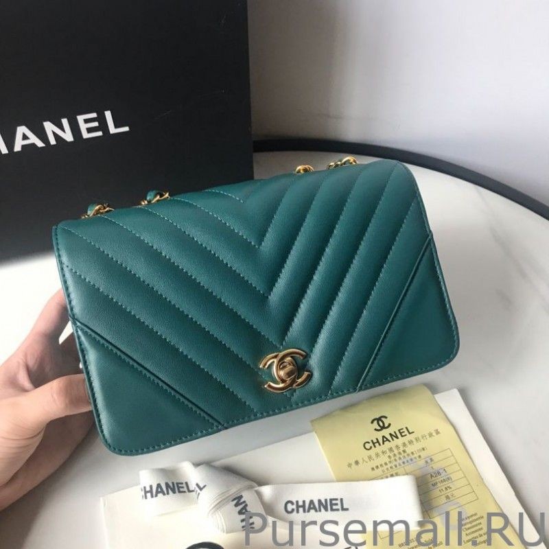 UK Mini Chevron Statement Flap Bag A91586 Green