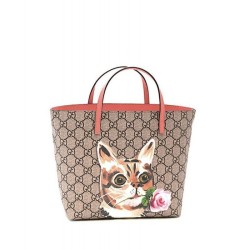 Luxury Girls Beige GG Canvas Leather Cat Tote Bag 410812 Pink