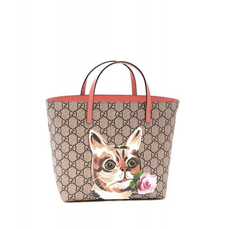 Luxury Girls Beige GG Canvas Leather Cat Tote Bag 410812 Pink