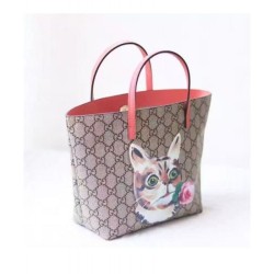 Luxury Girls Beige GG Canvas Leather Cat Tote Bag 410812 Pink