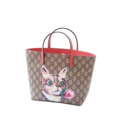 Luxury Girls Beige GG Canvas Leather Cat Tote Bag 410812 Pink