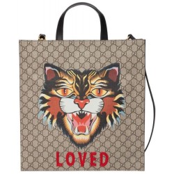 Best Angry Cat Print GG Supreme Tote 450950 Coffee