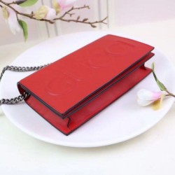 Wholesale Embossed GG Leather Chain Bag Red 421850 Red