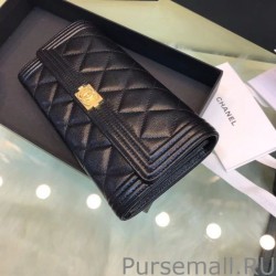 Perfect Boy A80286 Caviar Leather Long Wallet Black