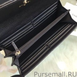 Perfect Boy A80286 Caviar Leather Long Wallet Black