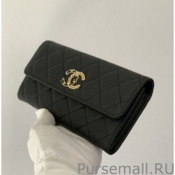 Top Quality Calfskin Gold-Tone Metal Wallet AP1895 black