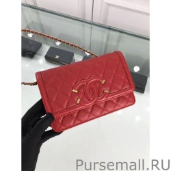 Knockoff CC Filigree Wallet On Chain Red