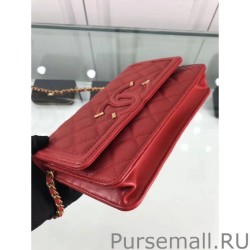 Knockoff CC Filigree Wallet On Chain Red