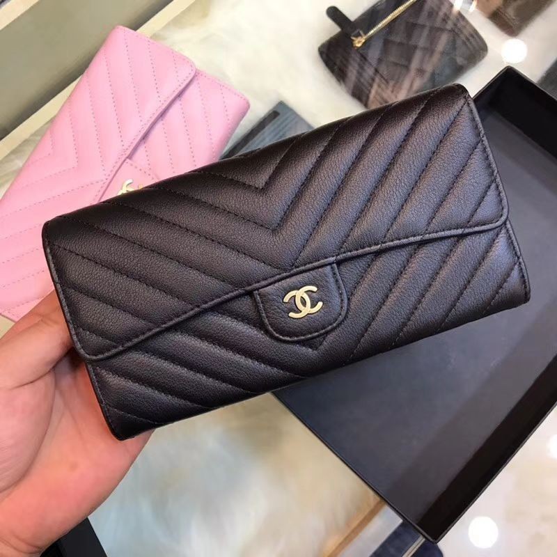 1:1 Mirror Chevron Long Wallet A31506 Black