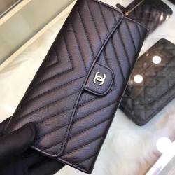 1:1 Mirror Chevron Long Wallet A31506 Black