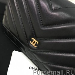 Perfect Chevron V Stitch Chain Wallet Leather A33814 Black
