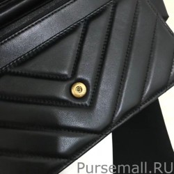 Perfect Chevron V Stitch Chain Wallet Leather A33814 Black