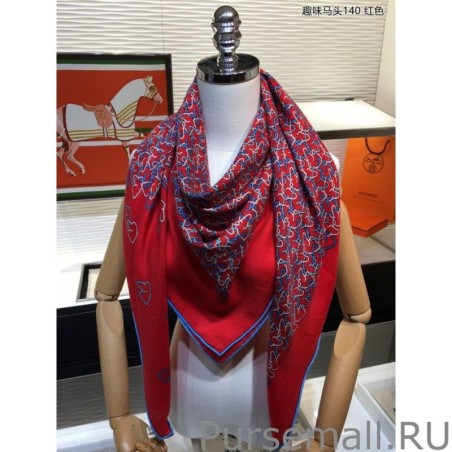 AAA+ Hermes fun horsehead cashmere silk Shawl 140 Red