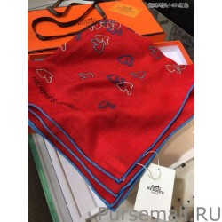 AAA+ Hermes fun horsehead cashmere silk Shawl 140 Red