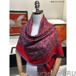 AAA+ Hermes fun horsehead cashmere silk Shawl 140 Red