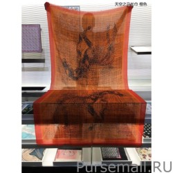 High Hermes Sky Horse Check Cashmere Long Scarf 110 x 200 Orange