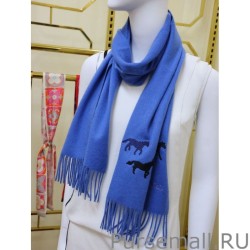 Top Quality Hermes Wide Horses cashmere scarf 32 x 180 Blue