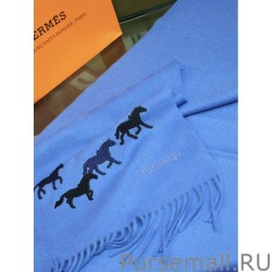 Top Quality Hermes Wide Horses cashmere scarf 32 x 180 Blue