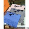 Top Quality Hermes Wide Horses cashmere scarf 32 x 180 Blue