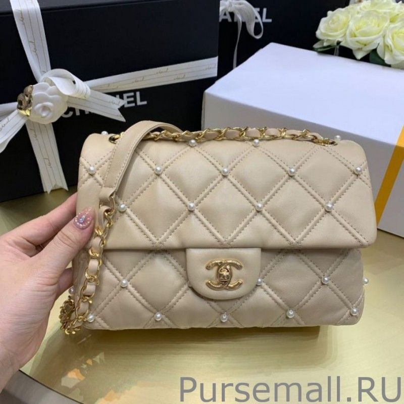 AAA+ Quilted With Pearl Bag AS1202 Apricot