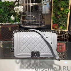 1:1 Mirror Medium Boy Flap Handbag A67086 Beige Silver