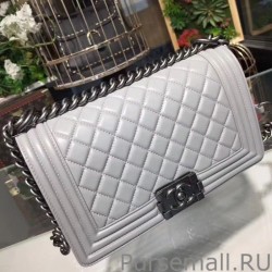 1:1 Mirror Medium Boy Flap Handbag A67086 Beige Silver