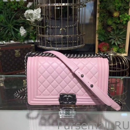 High Quality Medium Boy Flap Handbag A67086 Pink Silver