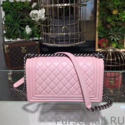 High Quality Medium Boy Flap Handbag A67086 Pink Silver