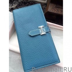 1:1 Mirror Hermes Bearn Wallet In Blue Jean Leather