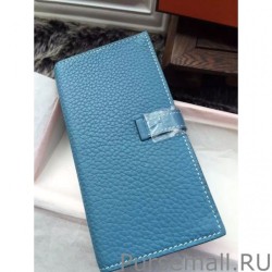 1:1 Mirror Hermes Bearn Wallet In Blue Jean Leather