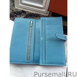 1:1 Mirror Hermes Bearn Wallet In Blue Jean Leather