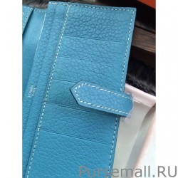 1:1 Mirror Hermes Bearn Wallet In Blue Jean Leather