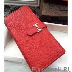 Inspired Hermes Bearn Wallet In Vermillion Leather