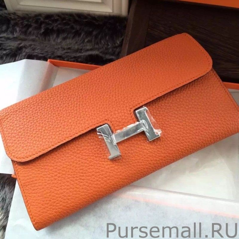 1:1 Mirror Hermes Constance Long Wallet In Orange Leather