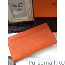 1:1 Mirror Hermes Constance Long Wallet In Orange Leather