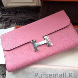 Replicas Hermes Constance Long Wallet In Pink Leather